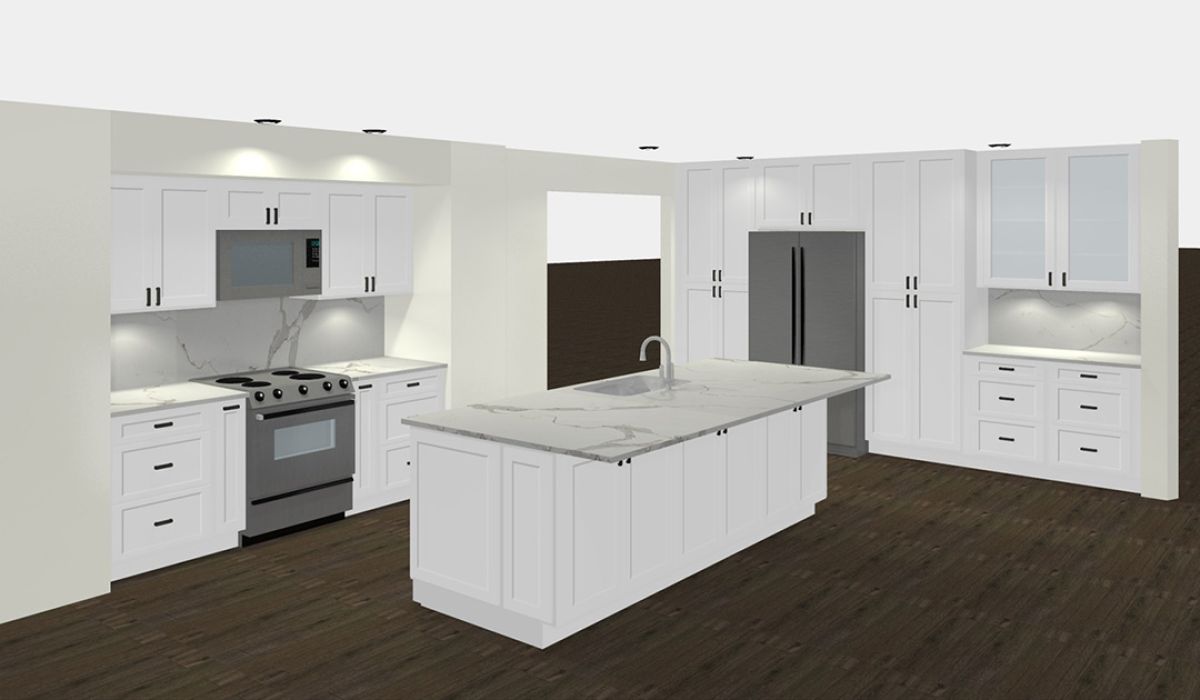 3D rendering of a contemporary kitchen remodel in Colorado Springs